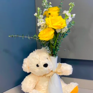 Yellow Roses & Teddy Bear